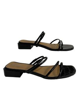 Michael Shannon Black Croc-Embossed Triple-Strap Slide Sandals Size 8
